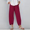 QWENTMTNTY Plus Size Capris Pants for Women Cotton Linen Wide Leg Casual Summer Comfy High Waisted Loose Crop Pants Pockets view 2