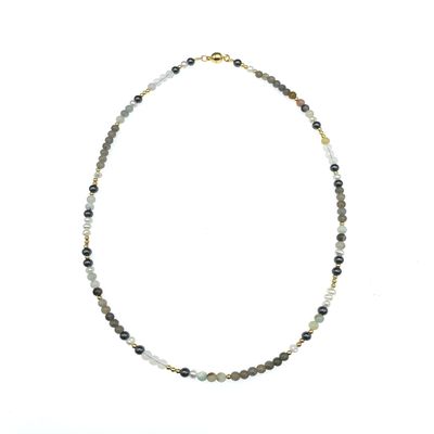 4mm White Pearls Hematite Gray Stone Necklace For Women Delicate Casual Trendy Jewelry 18 Inch