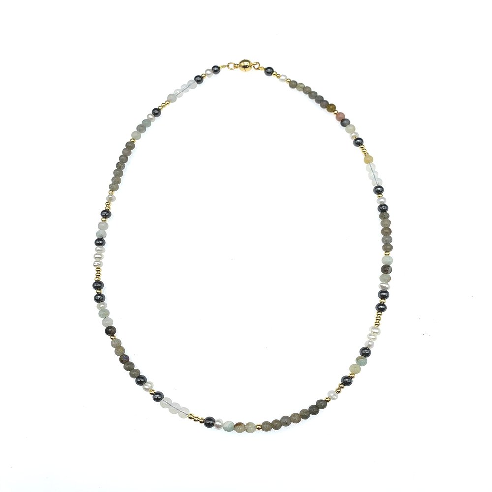4mm White Pearls Hematite Gray Stone Necklace For Women Delicate Casual Trendy Jewelry 18 Inch