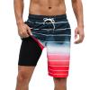 Arcweg Mens Swim Trunks with Compression Liner 9 inch 2 in 1 Shorts Big and Tall,Quick Dry, Black Gradient Red view 1