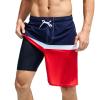 Arcweg Mens Swim Trunks with Compression Liner 9 inch 2 in 1 Shorts Big and Tall,Quick Dry, Dark Blue Red view 1