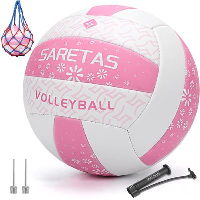 Saretas Volleyball,Beach Volleyball Official Size for Outdoor/Indoor Play,Colorful Soft Volley Balls for Girls Women Youth Juniors and Teens Practice Volleyballs with Pump Needles for Backyard