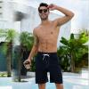 Arcweg Mens Swim Trunks with Compression Liner 9 inch 2 in 1 Shorts Big and Tall,Quick Dry, Black view 2