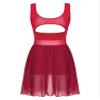 TiaoBug Women's Lyrical Dance Dress Asymmetric Chiffon Skirted Ballet Gymnastics Leotard Dress Red Large view 4