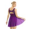 TiaoBug Women's Lyrical Dance Dress Asymmetric Chiffon Skirted Ballet Gymnastics Leotard Dress Purple Large view 2