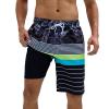 Arcweg Mens Swim Trunks with Compression Liner 9 inch 2 in 1 Shorts Big and Tall,Quick Dry, Black Stripe Printing view 1