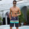 Arcweg Mens Swim Trunks with Compression Liner 9 inch 2 in 1 Shorts Big and Tall,Quick Dry, Black Stripe Printing view 2