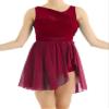 TiaoBug Women's Lyrical Dance Dress Asymmetric Chiffon Skirted Ballet Gymnastics Leotard Dress Wine Red X-Small view 1