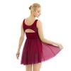 TiaoBug Women's Lyrical Dance Dress Asymmetric Chiffon Skirted Ballet Gymnastics Leotard Dress Wine Red X-Small view 2