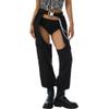 Assless Chaps for Women - Black Rave Pants with Belt, High Waist, Crotchless, Buckle Chain, Hollow Out, Streetwear Y2K EDM Festival UFO Dance Pants #2 S view 1