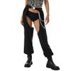 Assless Chaps for Women - Black Rave Pants with Belt, High Waist, Crotchless, Buckle Chain, Hollow Out, Streetwear Y2K EDM Festival UFO Dance Pants #2 S view 2