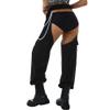 Assless Chaps for Women - Black Rave Pants with Belt, High Waist, Crotchless, Buckle Chain, Hollow Out, Streetwear Y2K EDM Festival UFO Dance Pants #2 S view 4