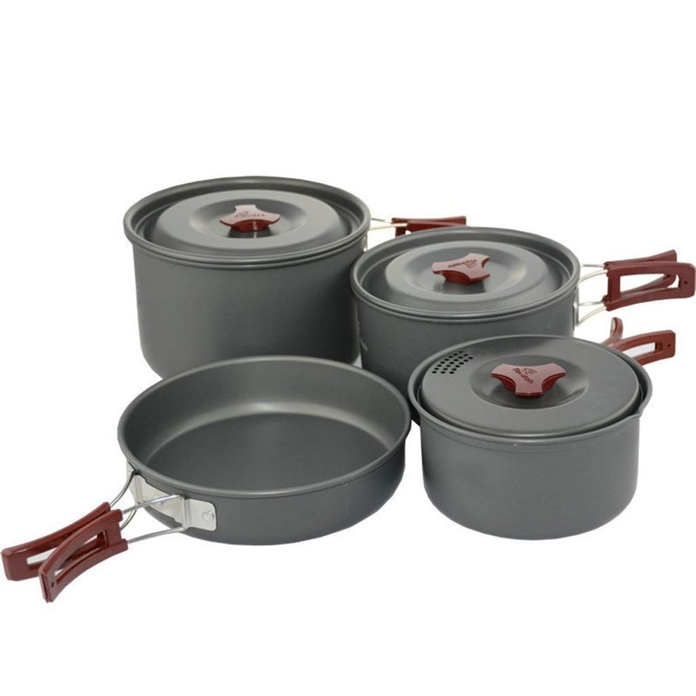 NEWCES Camping Cookware Set for 4-5 People Portable Campfire Cook Gear Traveling Cooking Equipment Utensils Outdoor Cooking Kit for Trekking Hiking Picnic Pots & Pans