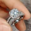 AIMAOMI 2pcs Women Engagement Ring Set Cubic Zirconia Bridal Wedding Band Square Cut Simulated Diamond Ring (A-Silver, 10) view 3