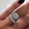 AIMAOMI 2pcs Women Engagement Ring Set Cubic Zirconia Bridal Wedding Band Square Cut Simulated Diamond Ring (A-Silver, 10) view 4
