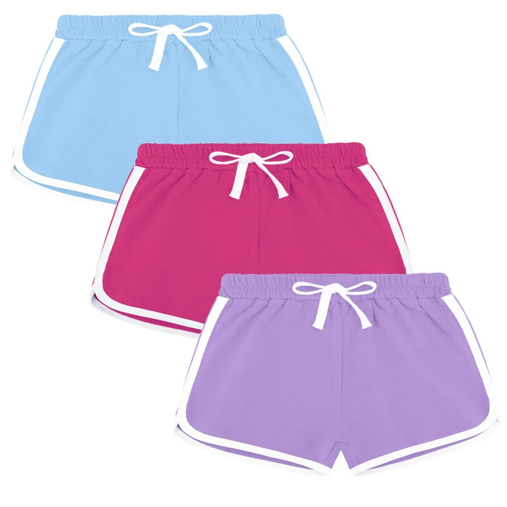 BOOPH 3 Pack Girls Athletic Running Dance Dolphin Shorts 8-10 Years Rose Purple Blue