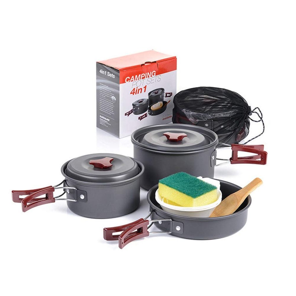 NEWCES Camping Cookware Set Kit Nonstick Lightweight Pots Pans with Mesh Set Bag for Backpacking Hiking Picnic Outdoor Pots & Pans