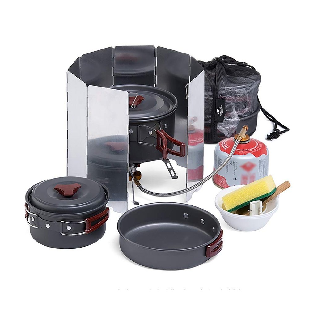 NEWCES Portable Lightweight Cooking Set Aluminum Camping Pans Pots for 2-3 People Outdoor Camping Hiking Backpacking Picnic Pots & Pans