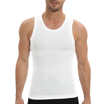 PODFAN Compression Shirt Men, Slimming Tank Top, Gynecomastia Undershirts, Tummy Control Shapewear, Mens Body Shaper Vest(White,3X-Large)