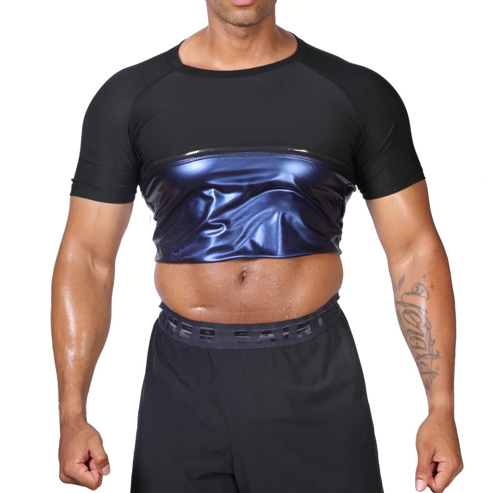 Sauna Sweat Suits Shirt for Men Sweat Suit Compression T-Shirt Workout Sports Shapewear Gym Exercise Jacket (Black, L)