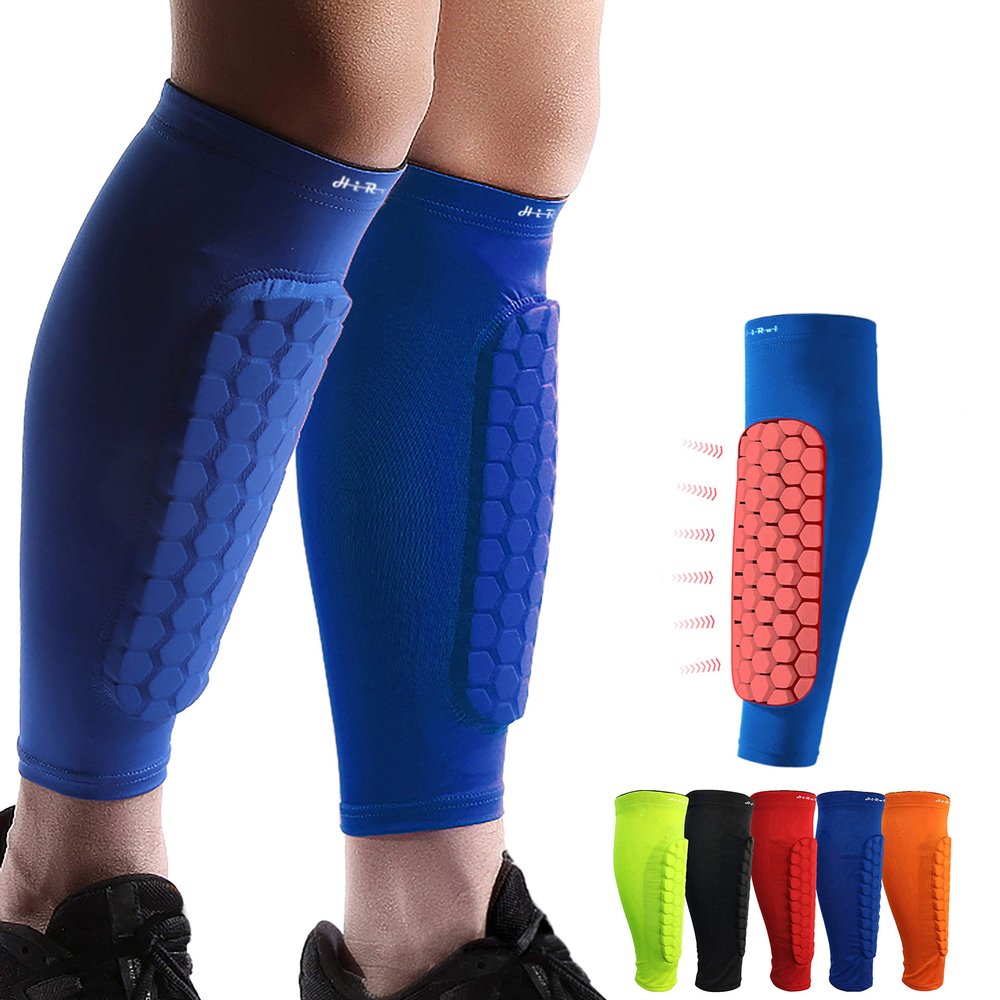 HiRui Soccer Shin Guards Shin Pads for Kids Youth Adult, Calf Compression Sleeve with Honeycomb Pads, Support for Shin Splint Baseball Boxing Kickboxing MTB, Lightweight(1PAIR) (Blue, X-Small)