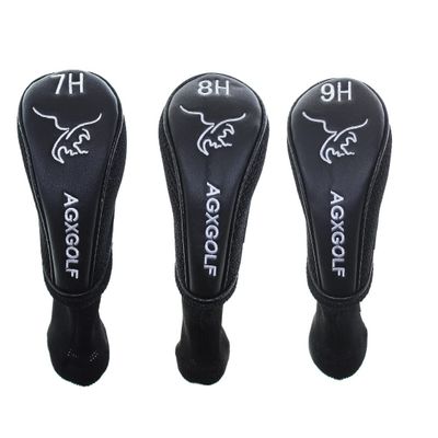 AGXGOLF Long Neck Head Covers for #7, 8 & 9 Hybrid Irons : Fits Left or Right Hand All Brands. Black w/White Embroidery; Keep Your Golf Clubs Safe