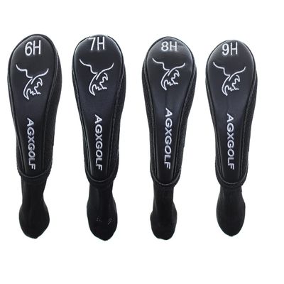 AGXGOLF Long Neck Head Covers for #6, 7, 8 & 9 Hybrid Irons : Fits Left or Right Hand All Brands. Black w/White Embroidery; Keep Your Golf Clubs Safe