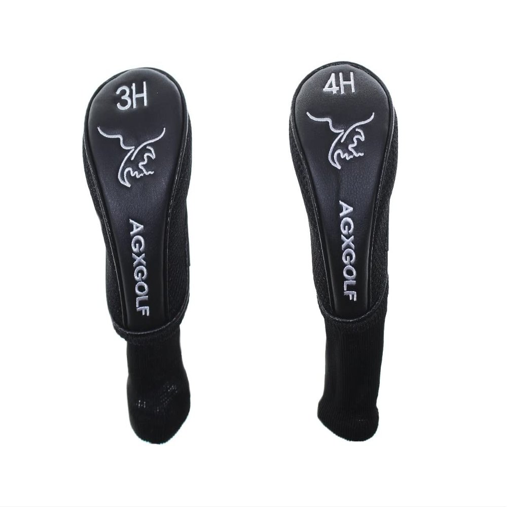 AGXGOLF Long Neck Head Covers for #3 & 4 Hybrid Irons : Fits Left or Right Hand All Brands. Black w/White Embroidery; Keep Your Golf Clubs Safe