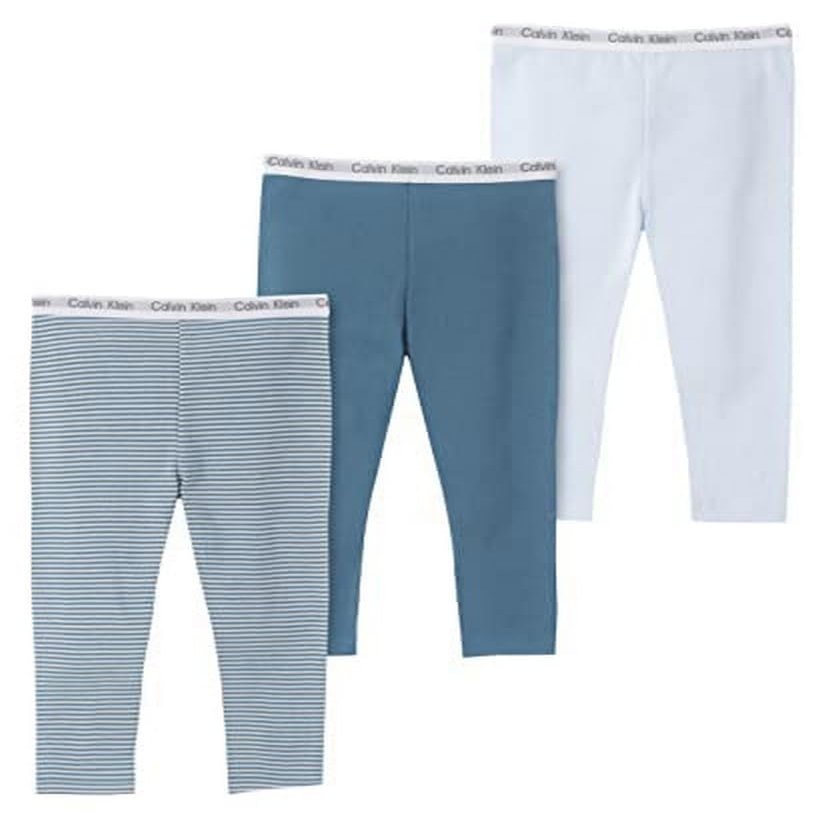 Calvin Klein Organic Baby Boys Essentials 3-Pack Cotton Pants, Everyday Casual Wear, Ultra-Soft & Comfortable Fit, Baby Blue/Coronet Blue