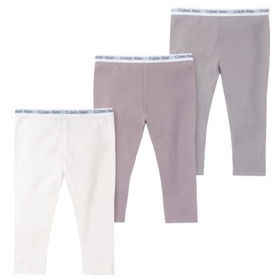Calvin Klein Organic Unisex Baby Essentials 3-Pack Cotton Pants, Everyday Casual Wear, Ultra-Soft & Comfortable Fit, Purple Dove/Egret/Gull