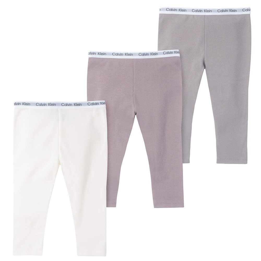 Calvin Klein Organic Unisex Baby Essentials 3-Pack Cotton Pants, Everyday Casual Wear, Ultra-Soft & Comfortable Fit, Purple Dove/Egret/Gull