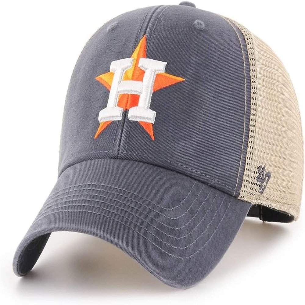 47 Brand MLB Team Color Flagship Mesh Trucker Primary Logo MVP Adjustable Structure Baseball Cap Hat, Adult One Size Fits All - Houston Astros Navy