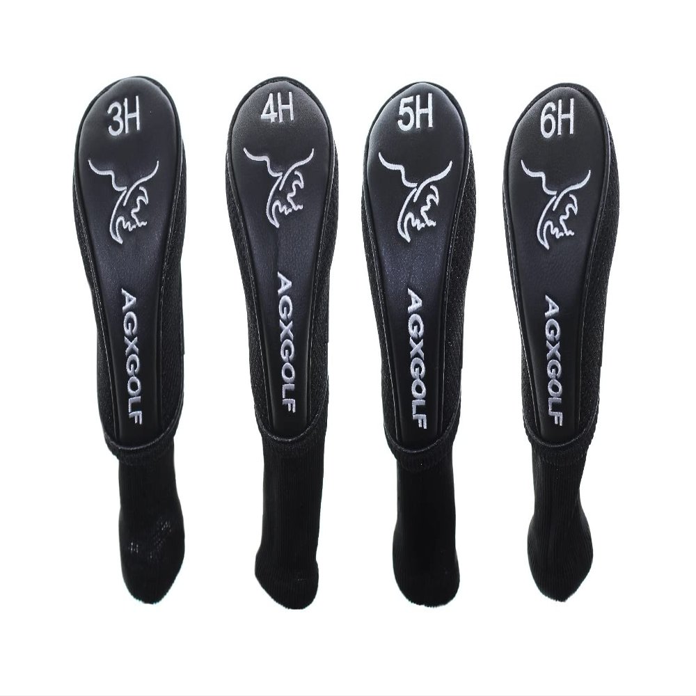 AGXGOLF Long Neck Head Covers for #3, 4, 5 & 6 Hybrid Irons : Fits Left or Right Hand All Brands. Black w/White Embroidery; Keep Your Golf Clubs Safe