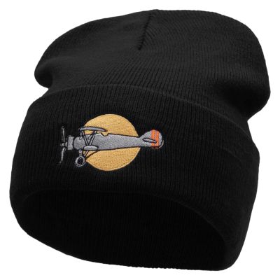 e4Hats.com Plane Flight Embroidered 12 Inch Long Knitted Beanie - Black OSFM