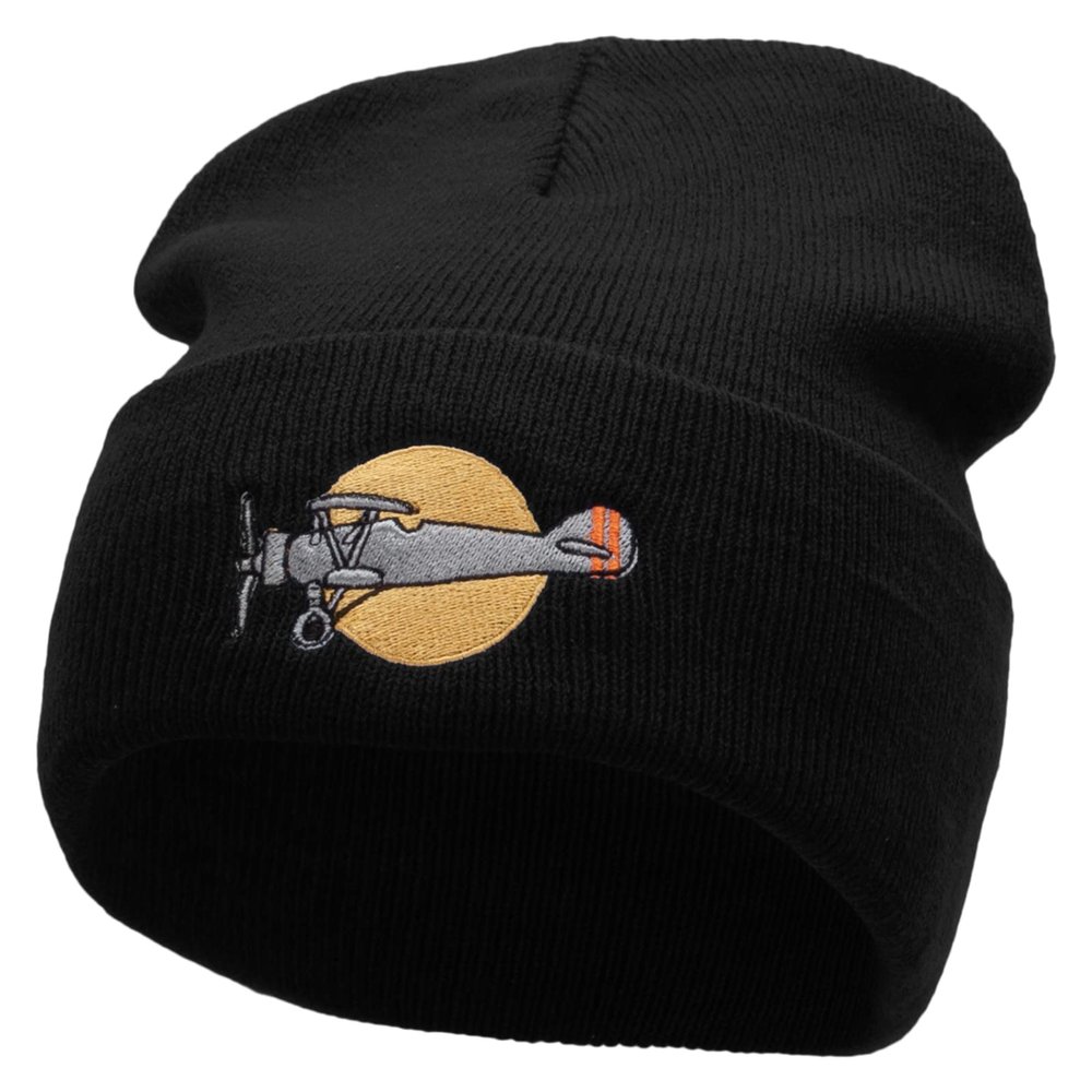 e4Hats.com Plane Flight Embroidered 12 Inch Long Knitted Beanie - Black OSFM