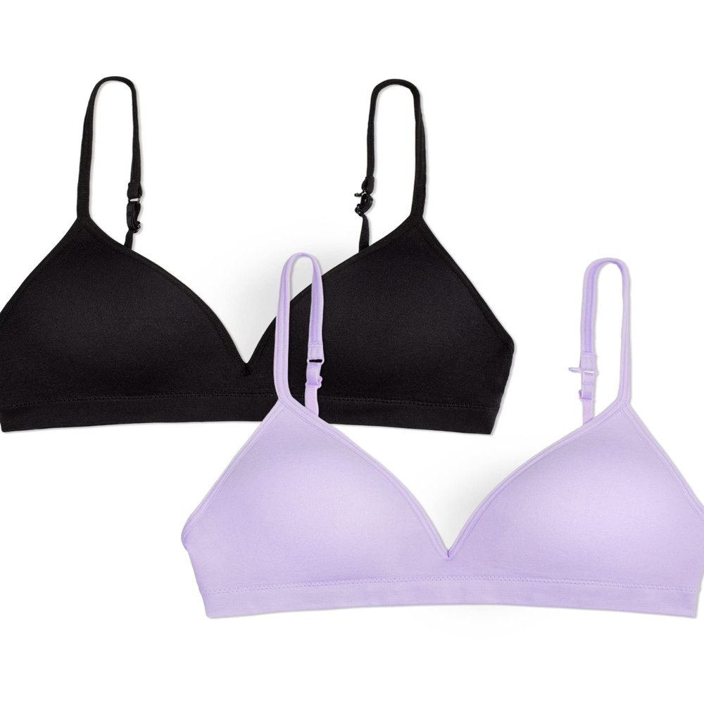 Fruit of The Loom Girls' Big Seamless Soft Cup Bra, Lilac Whisper/Black Hue, 32