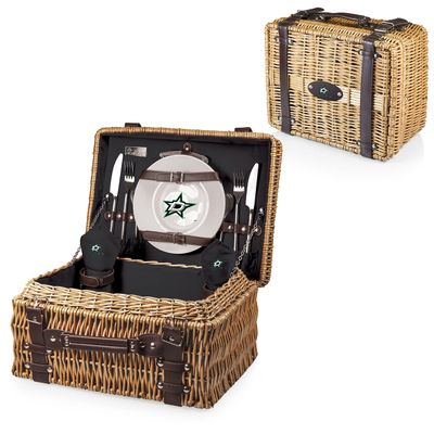 PICNIC TIME NHL Dallas Stars Champion Picnic Basket for 2, Large Wicker Picnic Set with Cutlery Service Kit, (Black with Brown Accents)