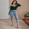 CRYBA Women's Shirts Women's Tops Shirts for Women Off The Shoulder Button Up Crop Skinny Top (Color : Dark Green, Size : Large) view 3