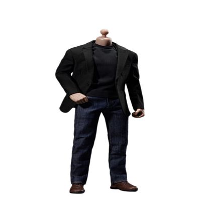 1/6 Scale Male Clothes,Men's Casual Suit Jeans Suit Coat Shirt Pant Shoes Costume Clothing for 12inch Male Action Figure Body (Black)