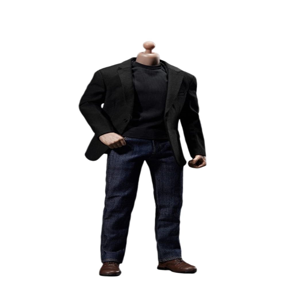 1/6 Scale Male Clothes,Men's Casual Suit Jeans Suit Coat Shirt Pant Shoes Costume Clothing for 12inch Male Action Figure Body (Black)