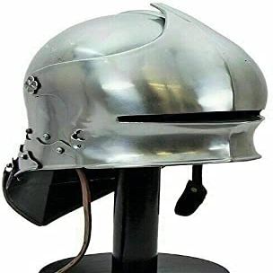 Medieval Knight German Sallet Helmet European Close Knight Armor SCA LARP Armour Silver, Regular with Wooden Stand