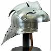 Medieval Knight German Sallet Helmet European Close Knight Armor SCA LARP Armour Silver, Regular with Wooden Stand view 2