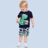 Moonker Baby Toddler Boys Summer Clothes Outfits 1-6 Years Old Kids Short Sleeve Dinosaur Cartoon Tees Shirt Print Shorts Sets Black view 2