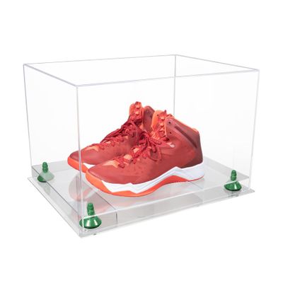 Better Display Cases Acrylic Extra Large Shoe Display Case for Basketball Shoe, Hightop, Soccer & Football Cleats with Clear Case, Green Risers and Clear Base 18" x 14" x 12" (A014/V60)