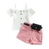 Infant Baby Girls' Clothes Sets Solid Color Button Top Rolled Hem Shorts Playwear Summer Outfit view 1