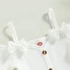Infant Baby Girls' Clothes Sets Solid Color Button Top Rolled Hem Shorts Playwear Summer Outfit view 4