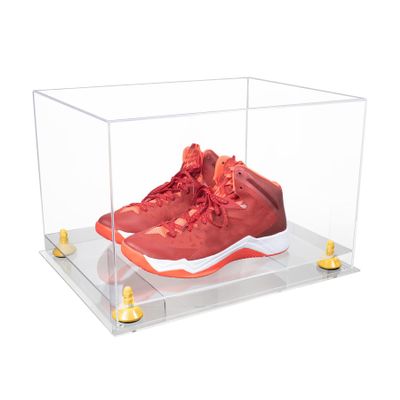 Better Display Cases Acrylic Extra Large Shoe Display Case for Basketball Shoe, Hightop, Soccer & Football Cleats with Clear Case, Yellow Risers and Clear Base 18" x 14" x 12" (A014/V60)