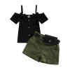 Infant Baby Girls' Clothes Sets Solid Color Button Top Rolled Hem Shorts Playwear Summer Outfit view 1