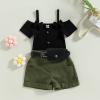 Infant Baby Girls' Clothes Sets Solid Color Button Top Rolled Hem Shorts Playwear Summer Outfit view 2
