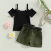 Infant Baby Girls' Clothes Sets Solid Color Button Top Rolled Hem Shorts Playwear Summer Outfit view 3